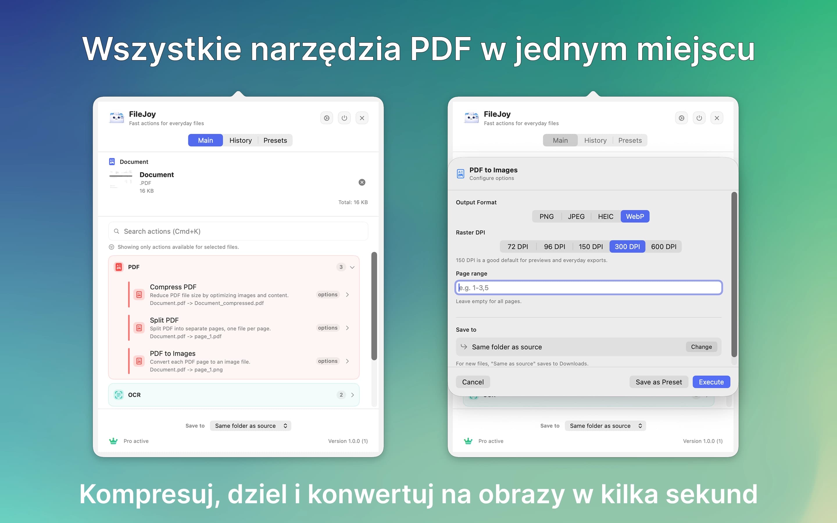 Narzędzia PDF: kompresja, łączenie, dzielenie i eksport stron jako obrazy